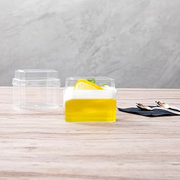 Restaurantware Mini Serve 3.4 Ounce Rectangle Dessert Cups, 100 Disposable Pudding Cups With Lids - Durable, Stackable, Clear Plastic Parfait Cup With Lids, For Dessert Take Out And Delivery Orders