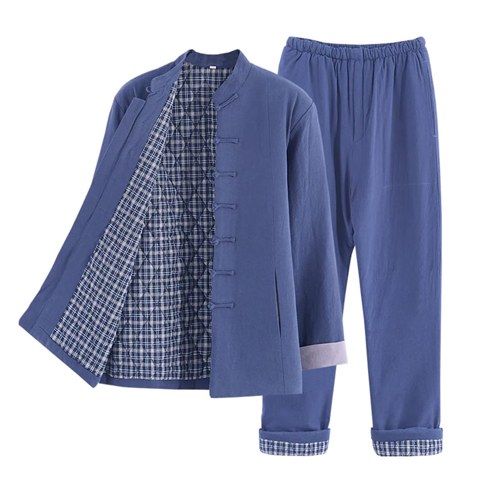 Strój Tang, Zimowy gruby zestaw Suit Cotton Pikowane płaszcze Męskie Ciepłe Tai Chi Uniform Chiński Kung Fu Odzież(Blue,3XL)