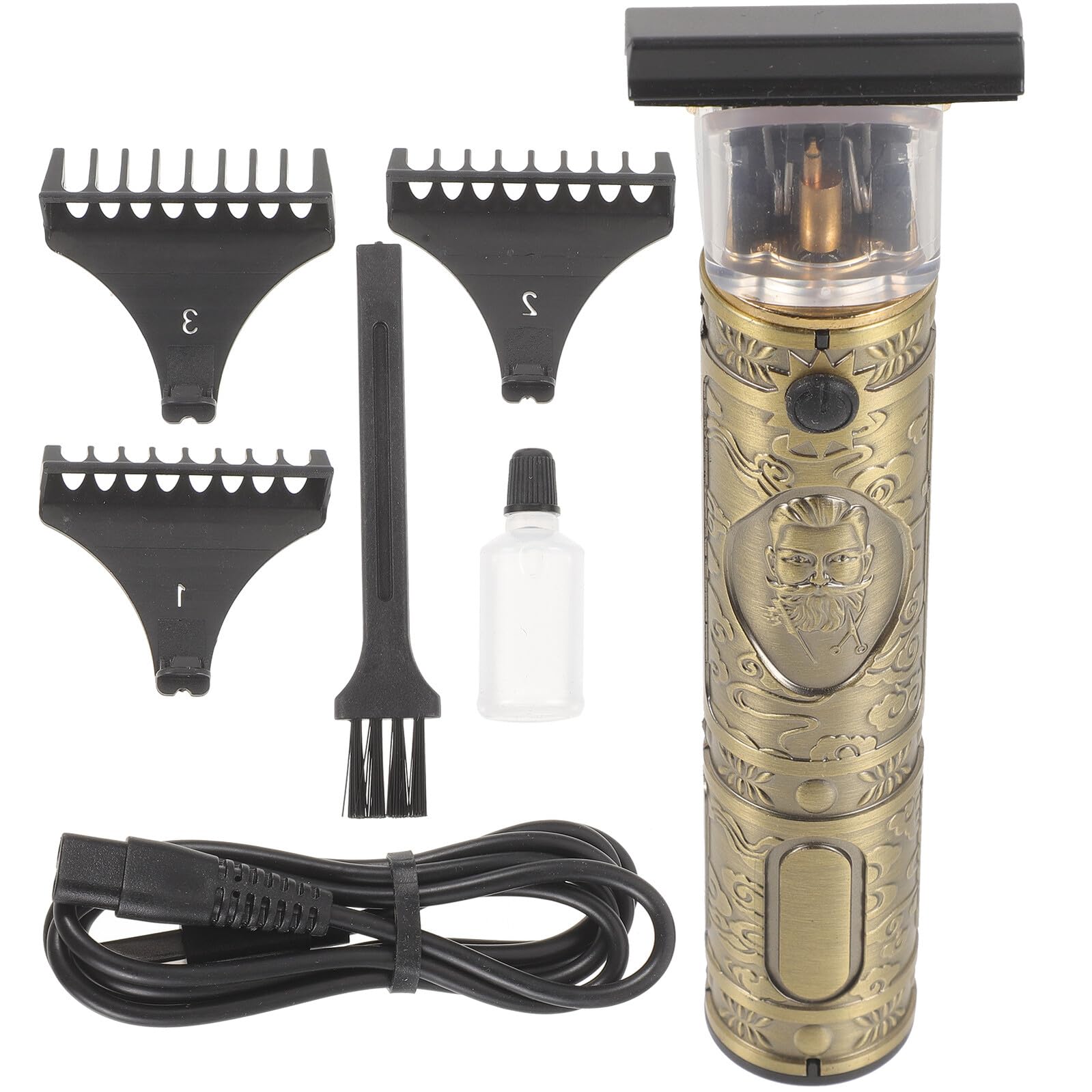 Alipis Tagliacapelli Elettrico a Forma di Testa di Buddha Ricarica USB Set 4 Pettini Regolabili e Batteria da 1200Mah per Uso Salone Tagliacapelli Retrò Dorato Motore Potente