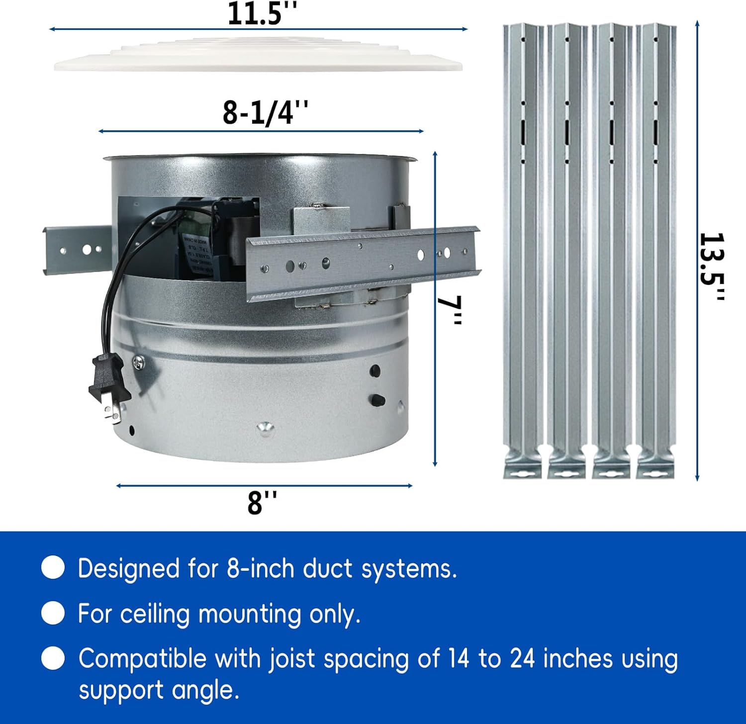 REEPLAR 8-Inch Ceiling Mount Exhaust Fan, 200 CFM Powerful Ventilation, Replacement for 505 Vertical Discharge Exhaust Fan, Fits 8" Roof Duct System, Ideal for Kitchen, Bathroom and Laundry Room