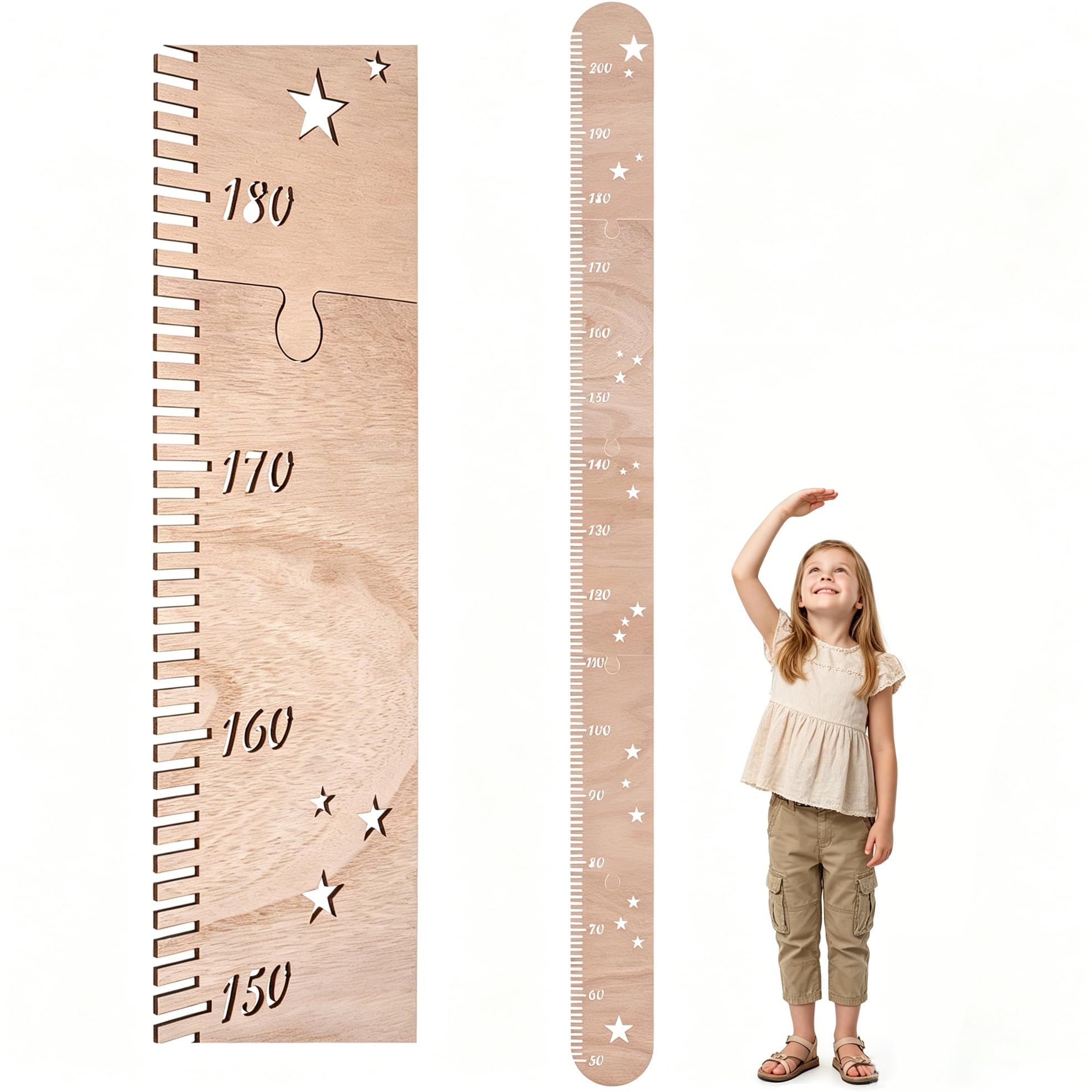 Cretosou Height Ruler Height Growth Chart, Growth Chart for Kids Wooden Ruler Height Measurement Device, Removable Wood Wall Ruler for Bedroom Nursery Wall Decoration (Celestial)