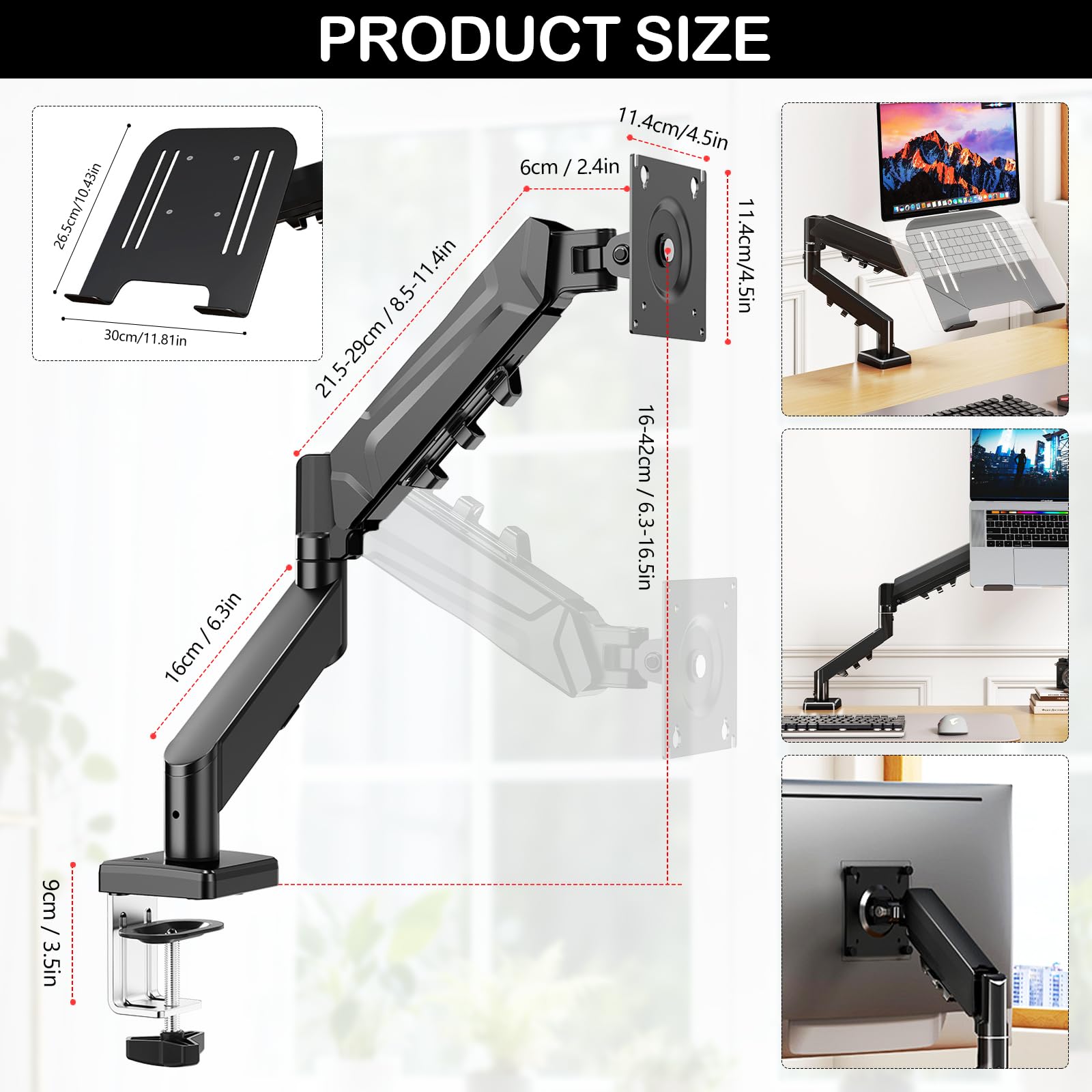 Supporto Per Monitor, Supporto A Parete In Metallo Per Laptop Girevole A 360° Braccio Per Monitor Laptop Computer Universale Per Notebook Da 12–18" E Schermi Da 17–32" Fino A 10 Kg