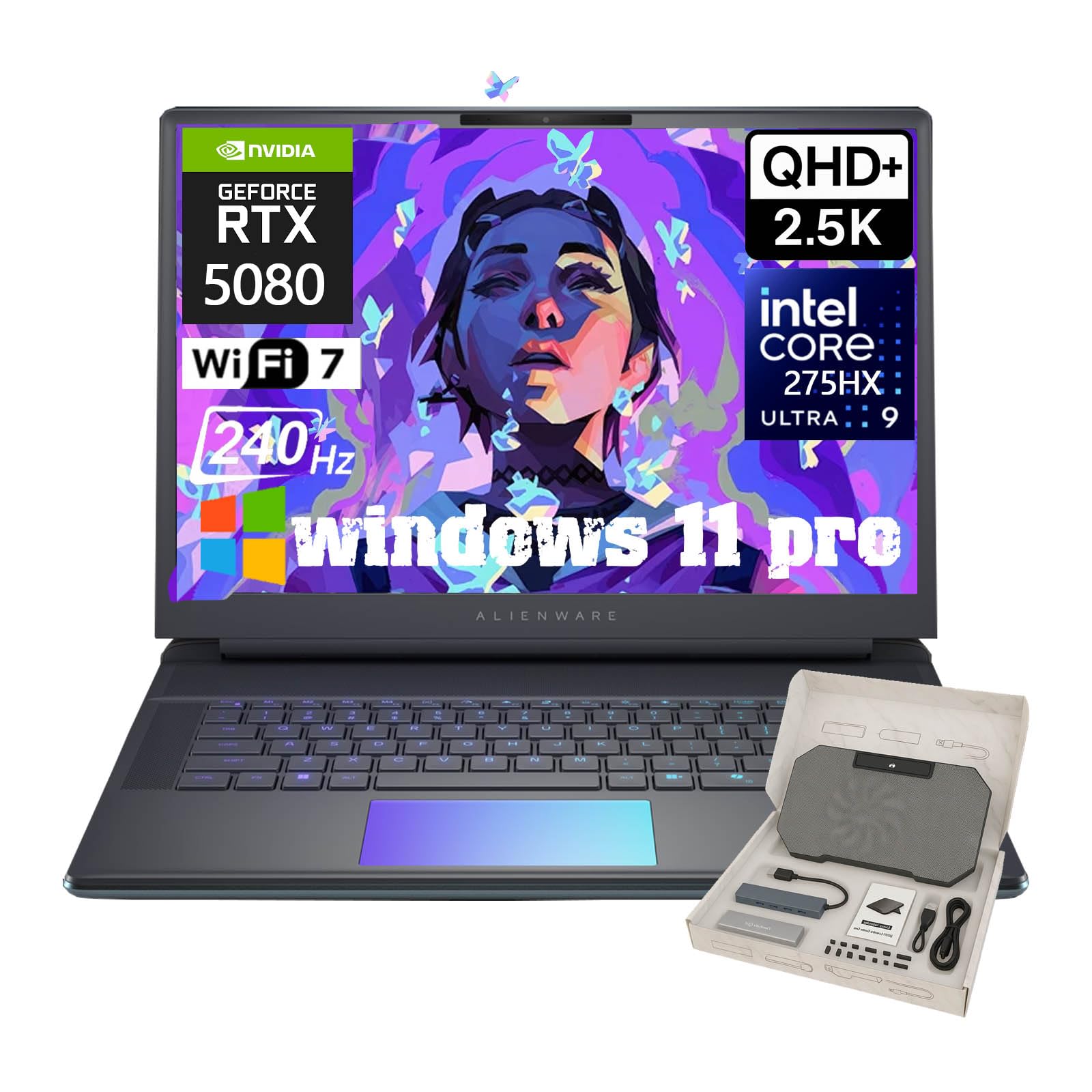 Alienware 16 Area-51 Gaming Laptop • Intel Ultra 9 275HX • NVIDIA GeForce RTX 5080(16 GB GDDR7) • 16.0" QHD+ 240Hz Display • 4K Camera • Backlit KB • Win 11 Pro • WiFi 7 • 64GB DDR5 • 2TB SSD