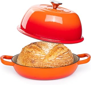 Nuovva Enamelled Cast Iron Dutch Oven 6 Quart Bread Baking Pot, Orange 26cm for Sourdough