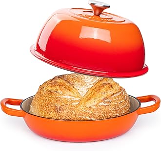 Enamelled Cast Iron Dutch Oven Pot – Dutch Oven For Sourdough Bread Baking – Cast Iron Bread Pot – Orange, 6 Quarts, 26cm – by Nuovva