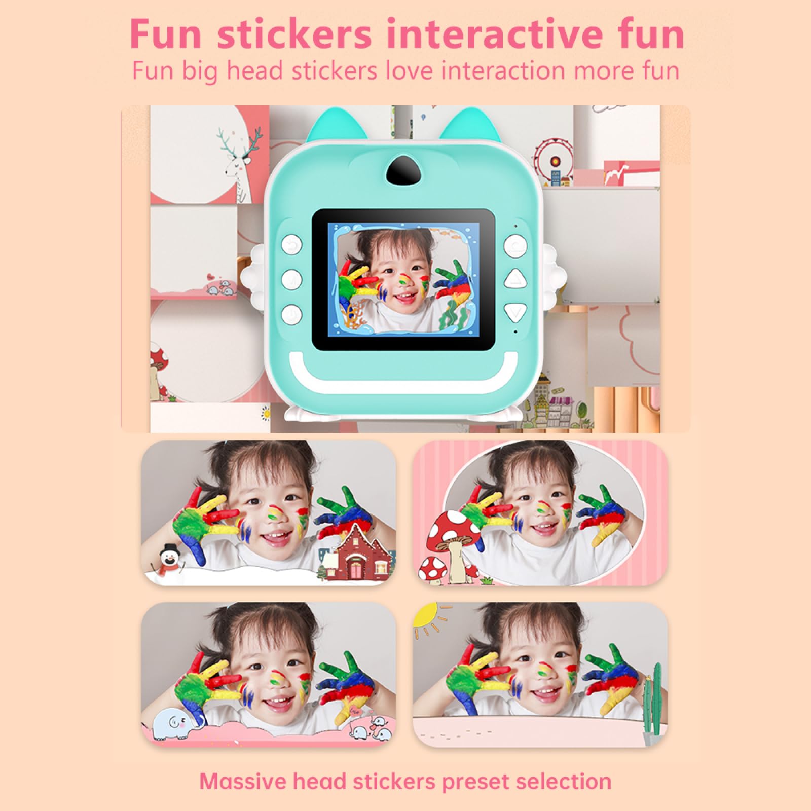 Appareil photo numérique portable à impression thermique instantanée pour enfants - Écran de 6,1 cm - Photo selfie - Vidéo HD - Impression thermique sans encre avec carte mémoire de 32 Go - 3 rouleaux