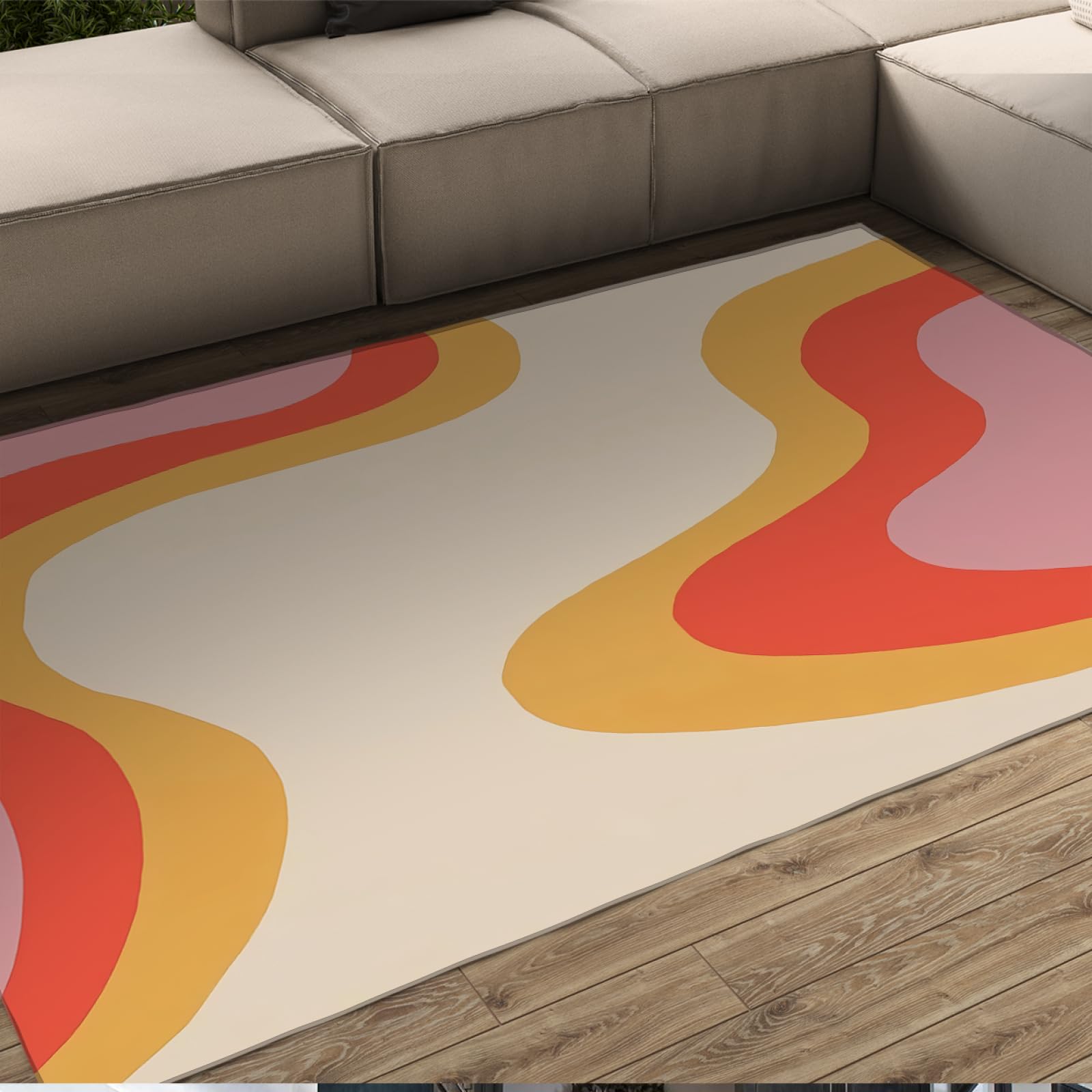 Boho Area Rug 1970 ondulé Tourbillon Tapis Orange et Rose Abstrait Mignon Tapis pour Salon Enfant Jeu Teen Girl Chambre Decor Tapis 140x200cm
