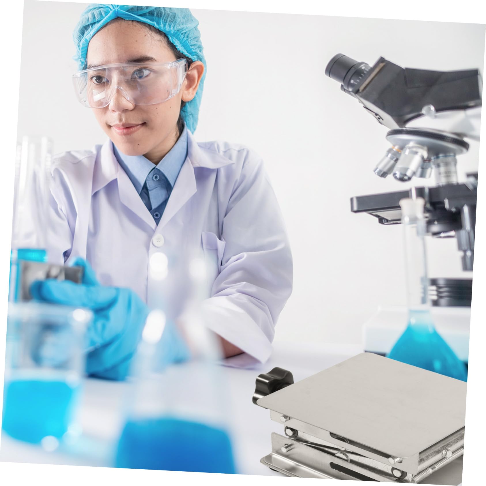Cabilock Piattaforma Elevatrice in Inox per Laboratorio Supporto per Scientifici e Martinetto Forbice per Esperimenti Chimici e Biologici