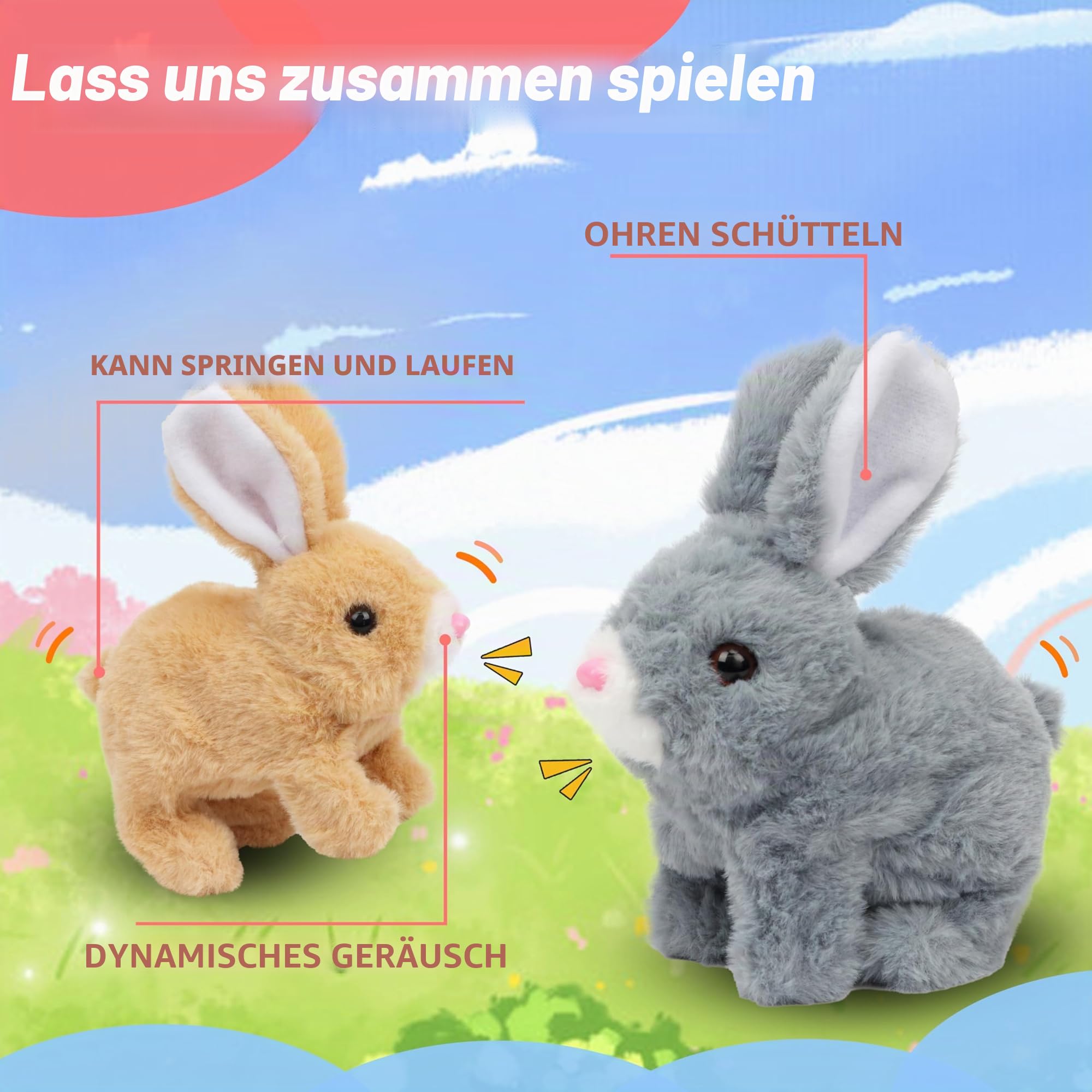 Hopearl Hüpfendes Kaninchen Interaktives elektronisches Haustier Plüsch Hasen Spielzeug mit Geräuschen und Bewegungen animiertes Gehen Wackelohren zuckende Nase Geschenk für Kleinkinder, Braun,18cm