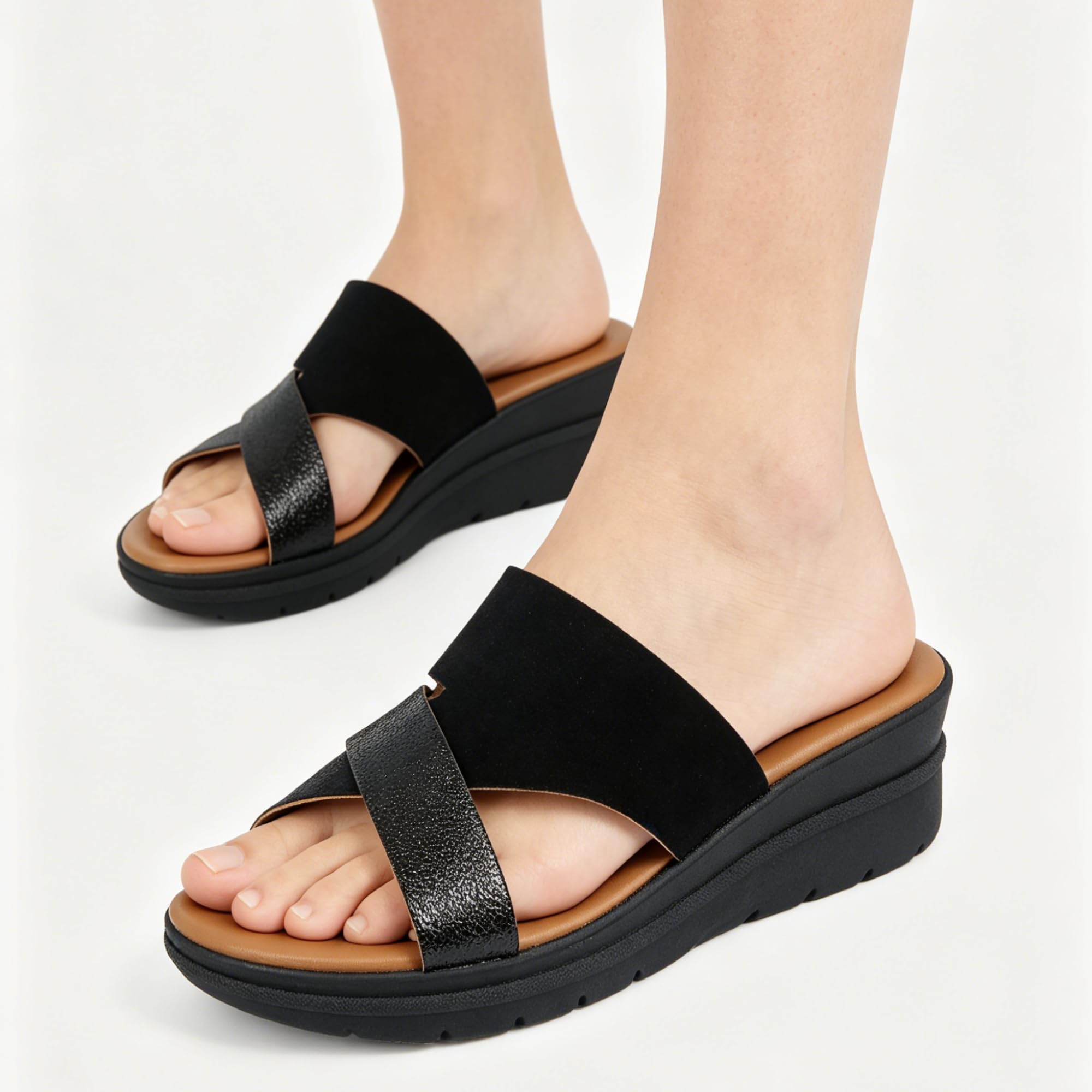 JOMIX Ciabatte Donna Estive con Zeppa a Fasce Incrociate,Eleganti Sandali Leggeri con Plantare Ammortizzato,Suola Antiscivolo Traspiranti per Casa Mare Spiaggia e Tempo Libero,Made in Italy