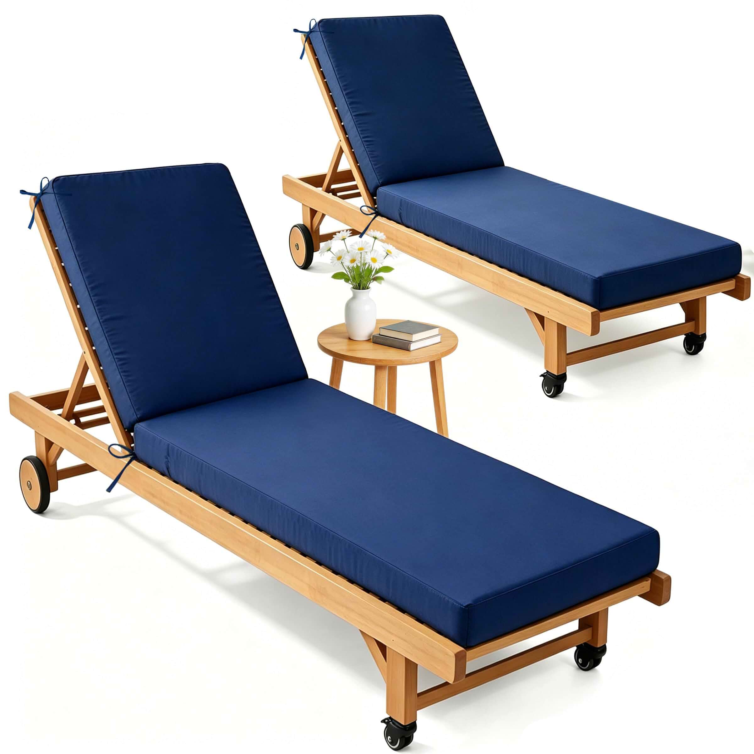 2*Chaise Lounge Cushions Outdoor 72x21x3.5 Inch, Waterproof and Fade Resistant Chair Cushions for Outdoor Furniture Replacement, Thickened Patio Pool Lounger Pads with 4 Ties for Pool Lawn,Navy Blue Plain