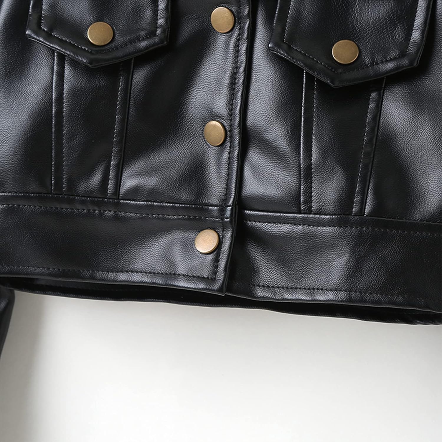 WASAIGOOD Toddler Girls Motorcycle Jackets PU Faux Leather Coat Turn-Down Collar Long Sleeve Crop Tops Outerwear Coats 6-7 Years Black image 4 of 7 B09FZ7TQT3