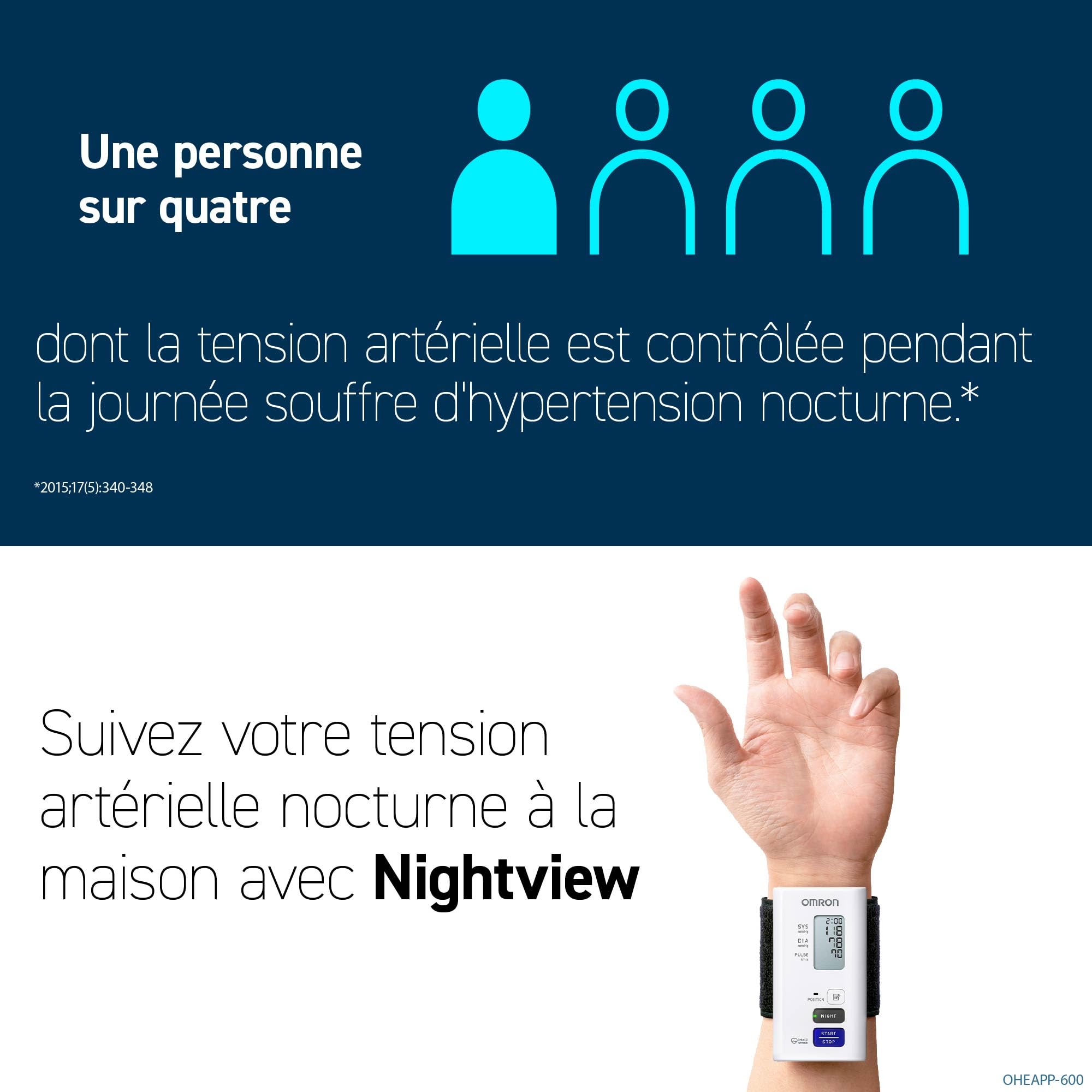OMRON NightView Appareil tension artérielle au poignet – avec Bluetooth – Tensiomètre poignet validé cliniquement – Tensiometre à mesures silencieuses le jour comme la nuit