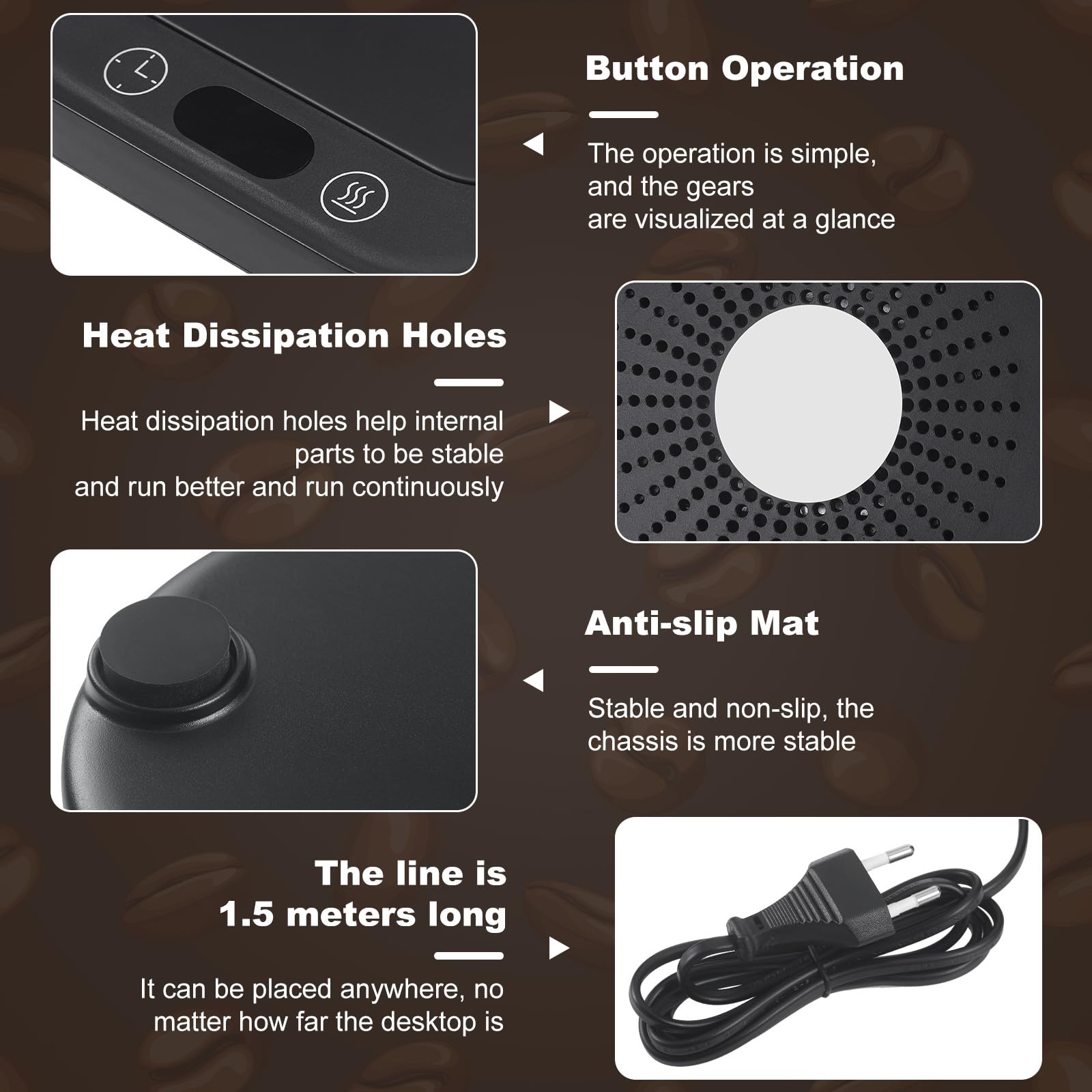 Calentador de Taza de Café con 4 Temperaturas, Apagado Automático 8h para Café, Cacao, Té