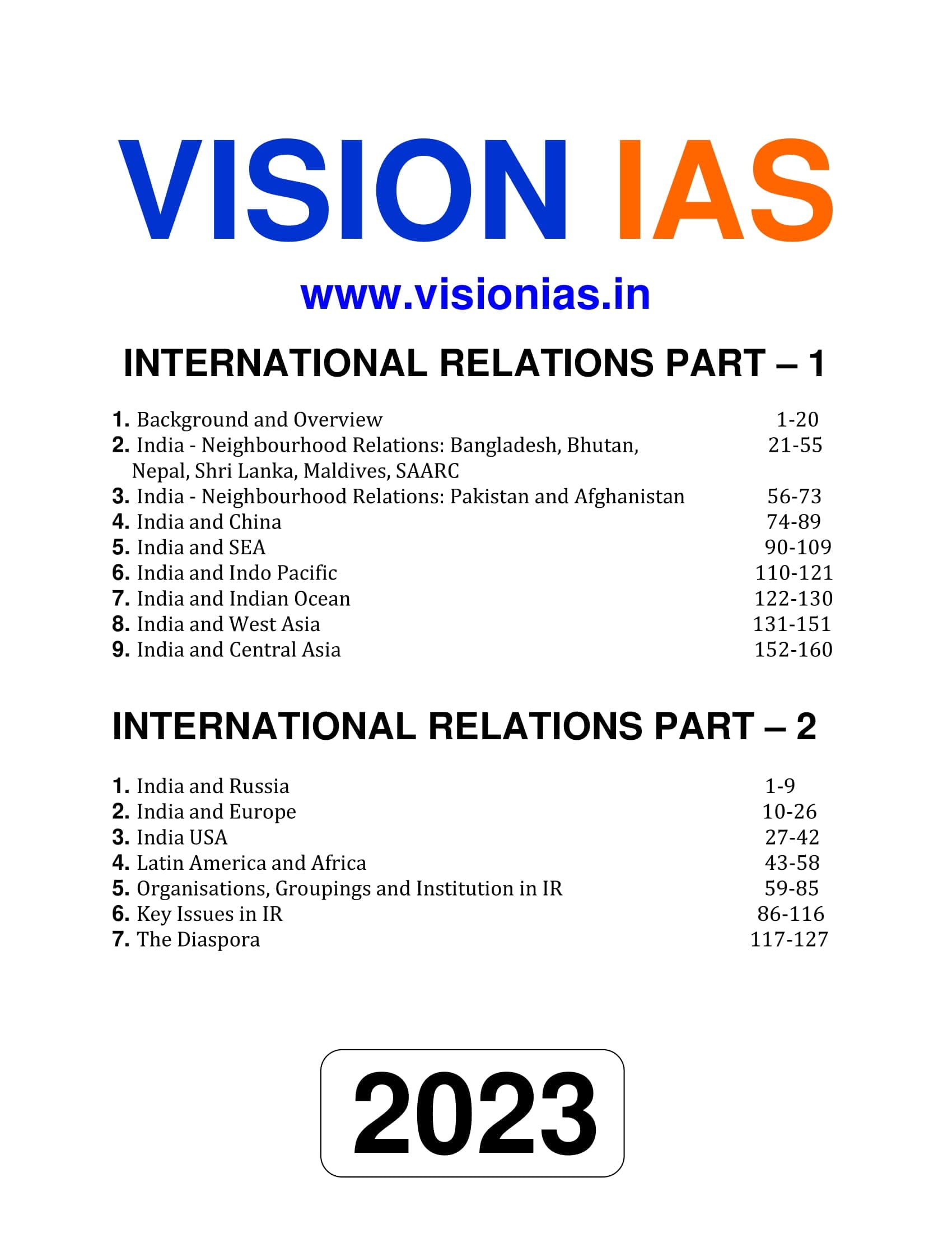 Vision IAS International Relations General Studies Printed Notes English Medium Photocopy 2023