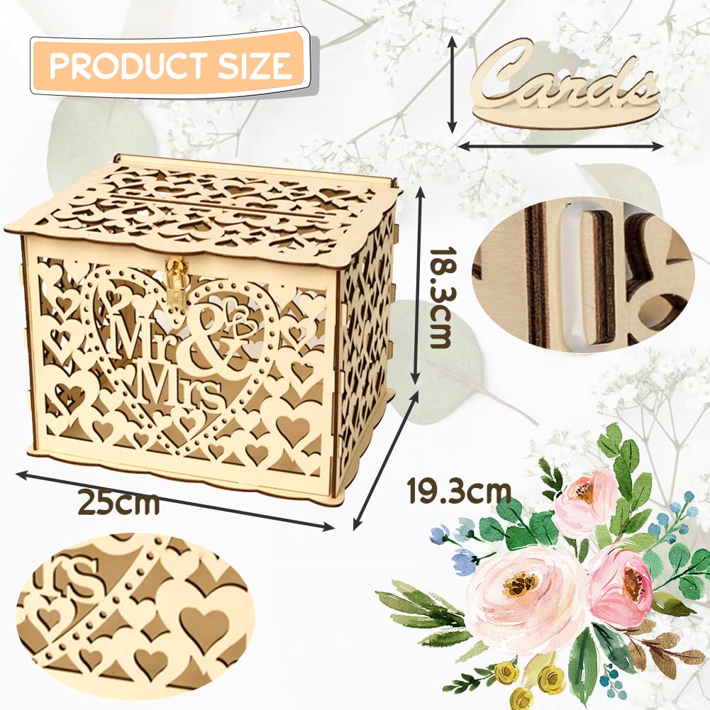 Scatola di Legno per Cartoline di Nozze Vintage con Coperchio Grande - Contenitore Regalo Mr & Mrs per Ricevimento Matrimonio e Anniversario