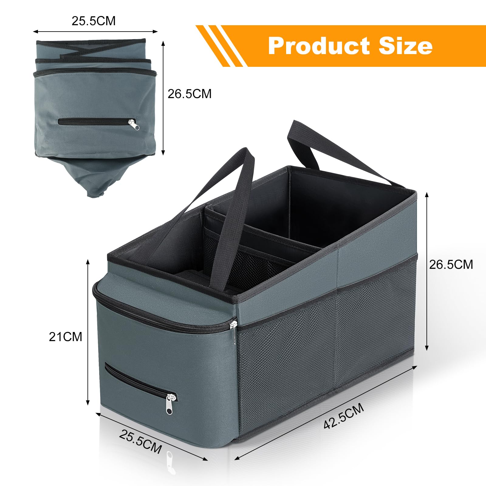 Cozary Organizer Auto, Pieghevole Organizzatore Sedili Auto con Cinture di Sicurezza & Portabicchieri, Organizer Macchina Per Giocattoli, Libri, Snack, Grigio scuro