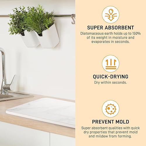 Miniatura 6 de Tapete de secado de platos de piedra para encimera de cocina, tapete de piedra de tierra de diatomeas de secado rápido, almohadilla de secado de
