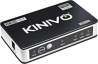 Kinivo HDMI Switch 4K HDR (3 Port, 4K 60Hz, HDMI 2.0, High Speed-18Gbps, Auto-Switching, IR Remote) - Compatible with Roku, PS5 / PS4, Xbox,Apple TV, Blue-Ray Player,Cable Box
