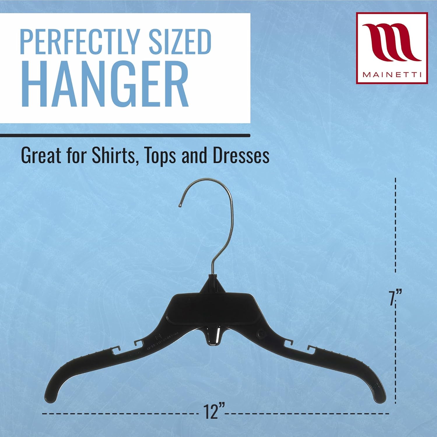 Mainetti 498 Black Plastic Hangers - 50 Pack with Rotating Metal Hook and Notches for Straps, Great for Shirts/Tops/Dresses, 12-Inch - Image 2