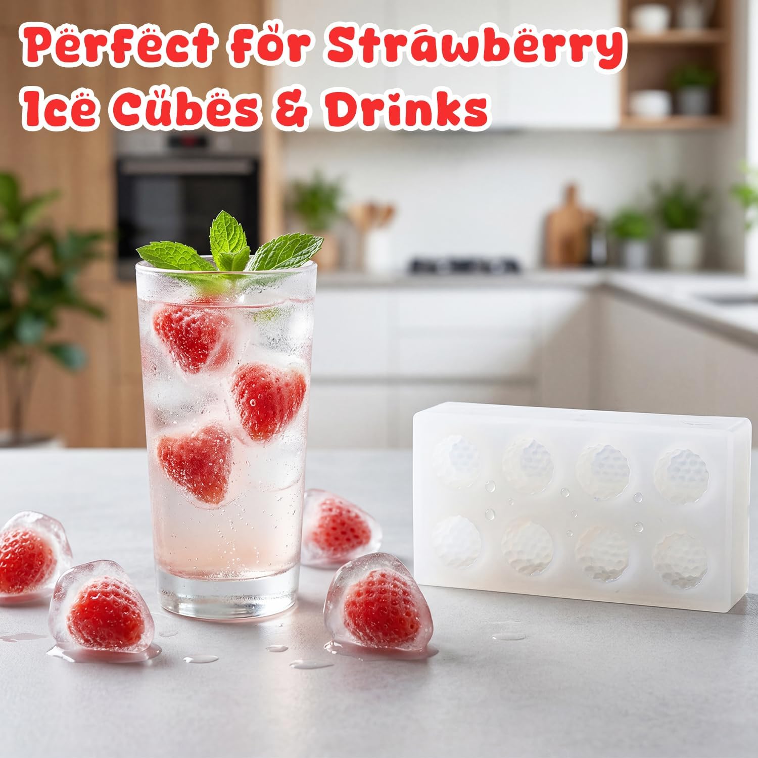 8 Cavity 3D Strawberry Silicone Mold, Candle Mold for Soap, Wax Melt, Cake Decorating, Chocolate Candy Baking DIY Crafts Supplies - Non-Stick Easy Release Strawberry Molds for Homemade Treats & Gifts
