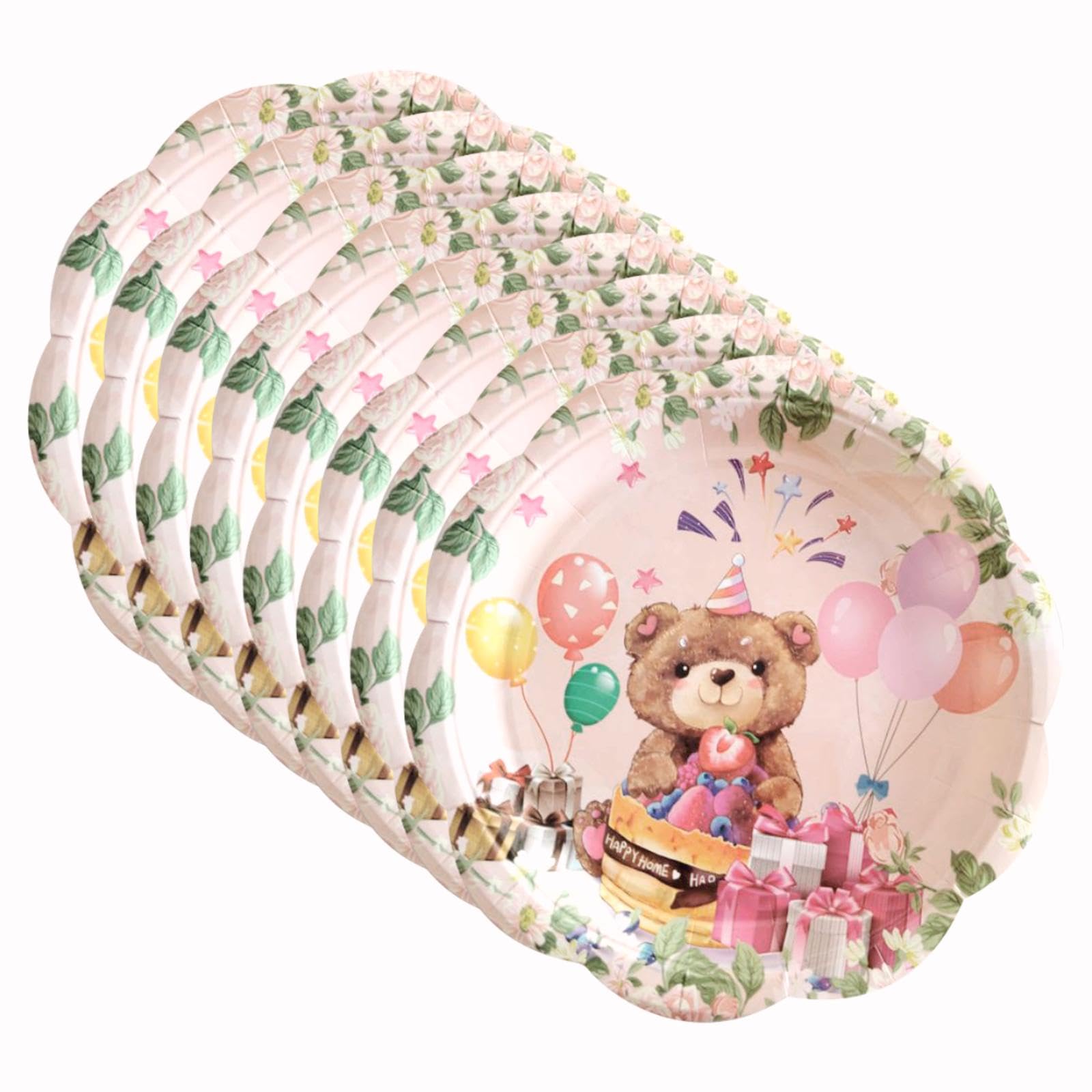 Bear Party Tableware Set, Blue 24pcs Pink Bear Plates Disposable Cups, Napkin with Blue Pink Bear, Party Tableware Set for Birthday, Mother's Day, Baby Shower (Pink Plate)