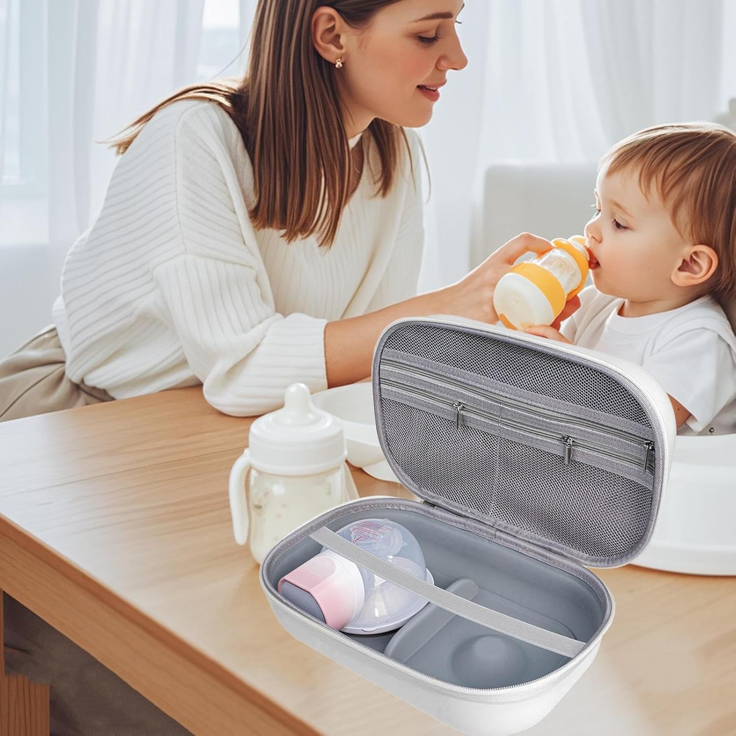 Breast Pump Bag, Storage Carrier, Nursing Tote, 11.81x7.87x5.51 Inches Adjustable Shoulder Strap, Wearable Design, Compact Lightweight Build, for Working Travel Outdoor Family Use Baby Feeding