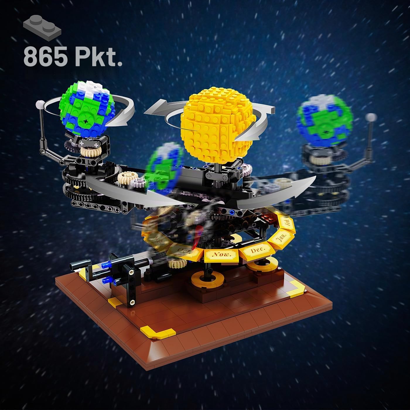 JAMARA 402864 CADA Solar System Bricks, für Kinder Technik Spielzeug ab 8 Jahre, Geschenkidee für Kids, Klemmbausteine Set, Mechanisch drehbare Rotation von Sonne, Erde und Mond