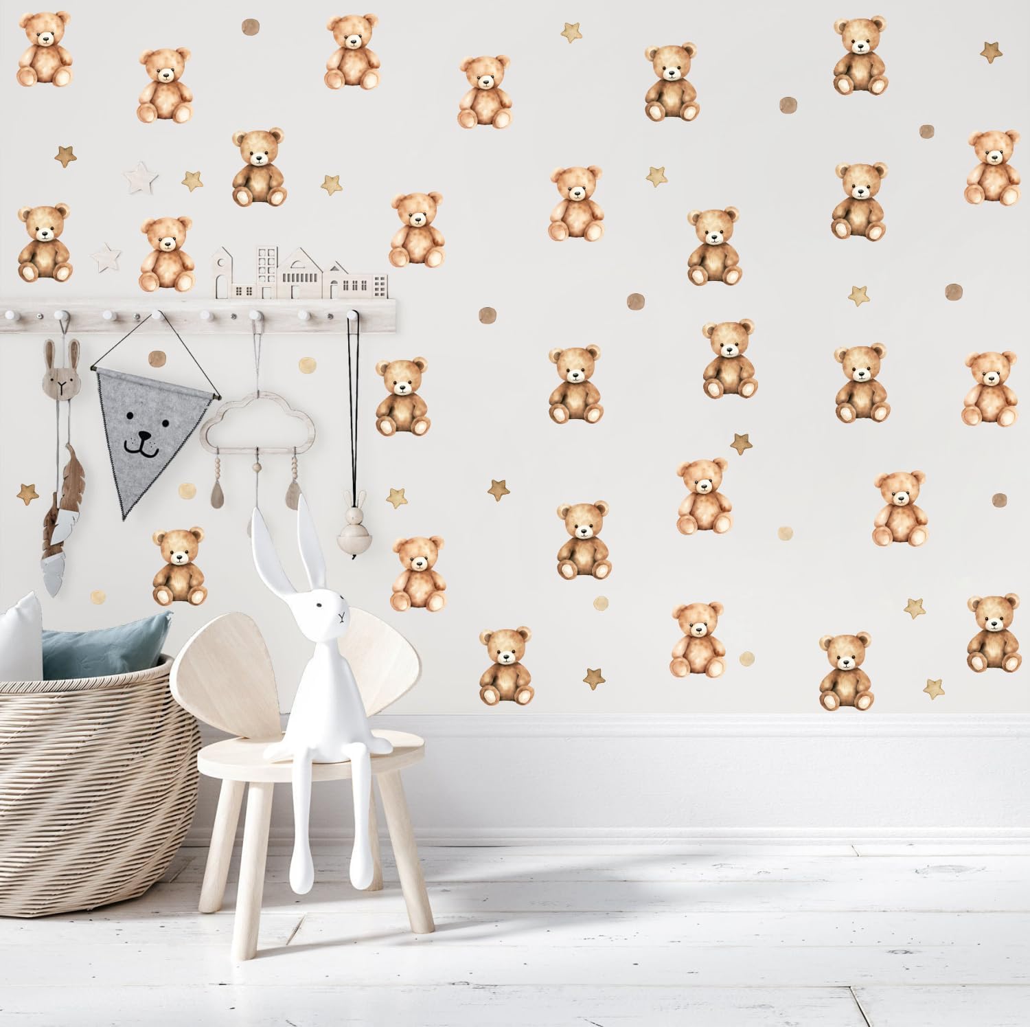 YIMEHDAN Watercolor Brown Bear Wall Decal, Lovely Bear Stars Vinyl Wall Stickers, Removable Bearly Wait Baby Shower Artwork Kids Bedroom Playroom Nursery Decor