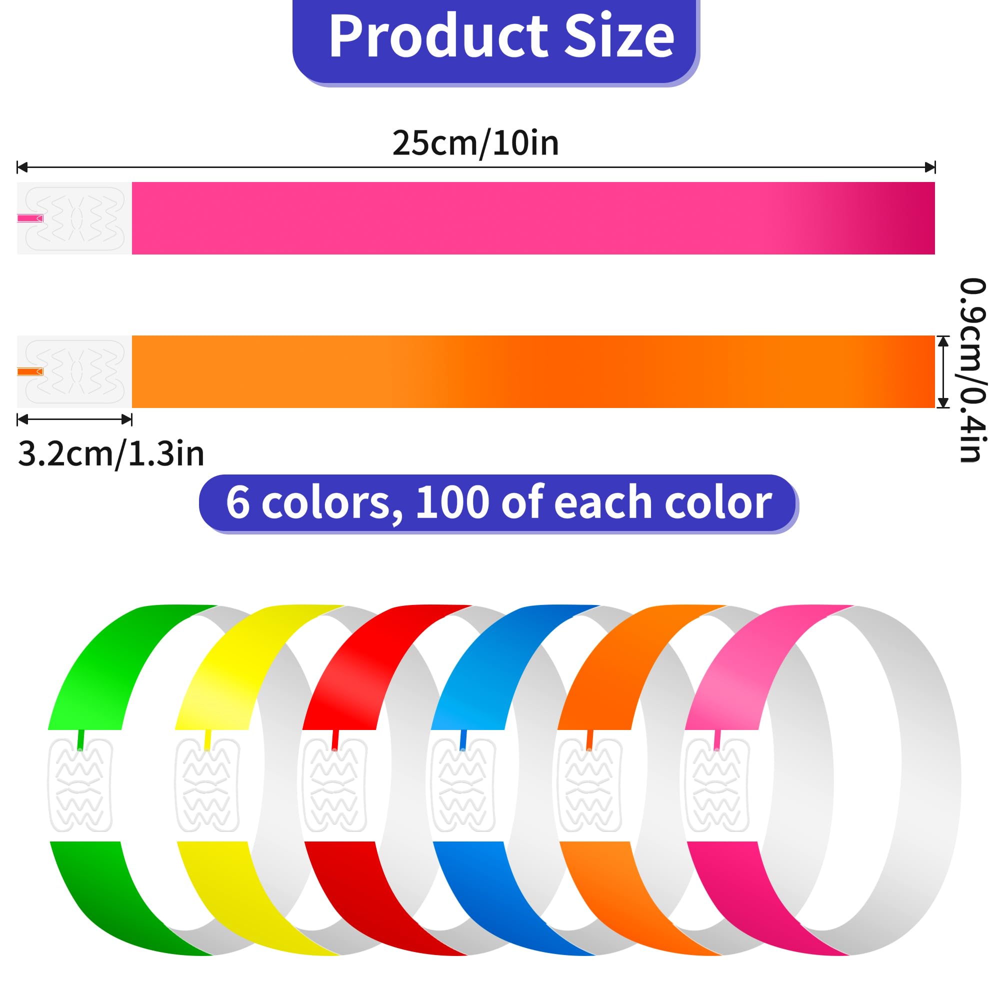 Pulseras de Papel para Eventos, 600 Piezas Pulseras Identificativas Impermeables para Entradas de Eventos Festivales Música Exhibición Conciertos (6 Colores)