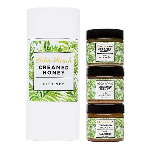 Miniatura 7 de Palm Beach Creamed Honey - Miel de flor silvestre con sabor natural lote pequeño Kosher juego de regalo trío frambuesa limón jengibre