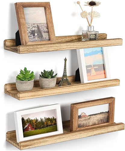 Emfogo Estantes flotantes para pared, estantes de pared de madera de 16.9 pulgadas con repisa, estante flotante para fotos, juego de 3 para sala de