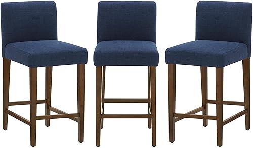 Miniatura 20 de CHITA - Juego de 2 taburetes de bar con altura de mostrador, 27" de altura del asiento, taburetes tapizados, tela en azul medianoche Tela