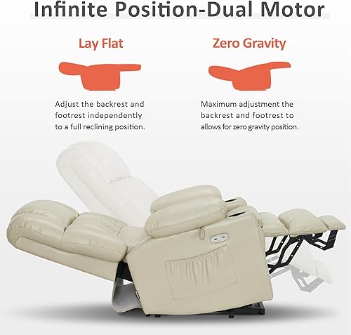 Miniatura 90 de MCombo Silla reclinable eléctrica de doble motor para personas mayores, silla elevadora plana con calor y masaje, portavasos, puertos USB, piel