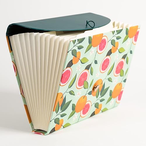 Vista 2 de U Brands 13-Pocket Expanding File Folder, Office Supplies, Citrus Squeeze, Brass Hardware, FSC Certified Cítrico