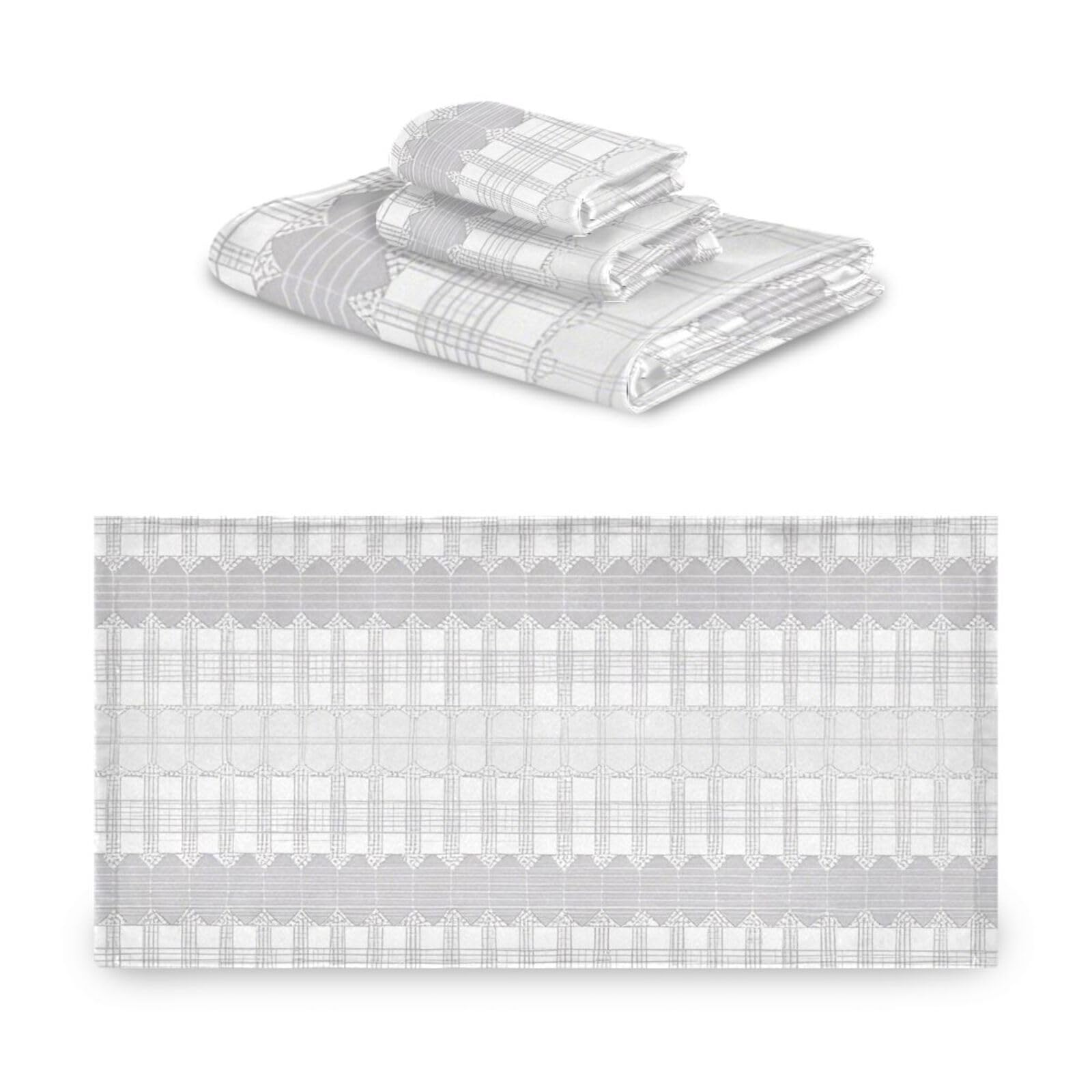 Set di 3 asciugamani decorativi per il viso a righe grigie graziose, 1 asciugamano da bagno, 1 asciugamano per le mani, 1 panno per la casa, cucina e famiglia