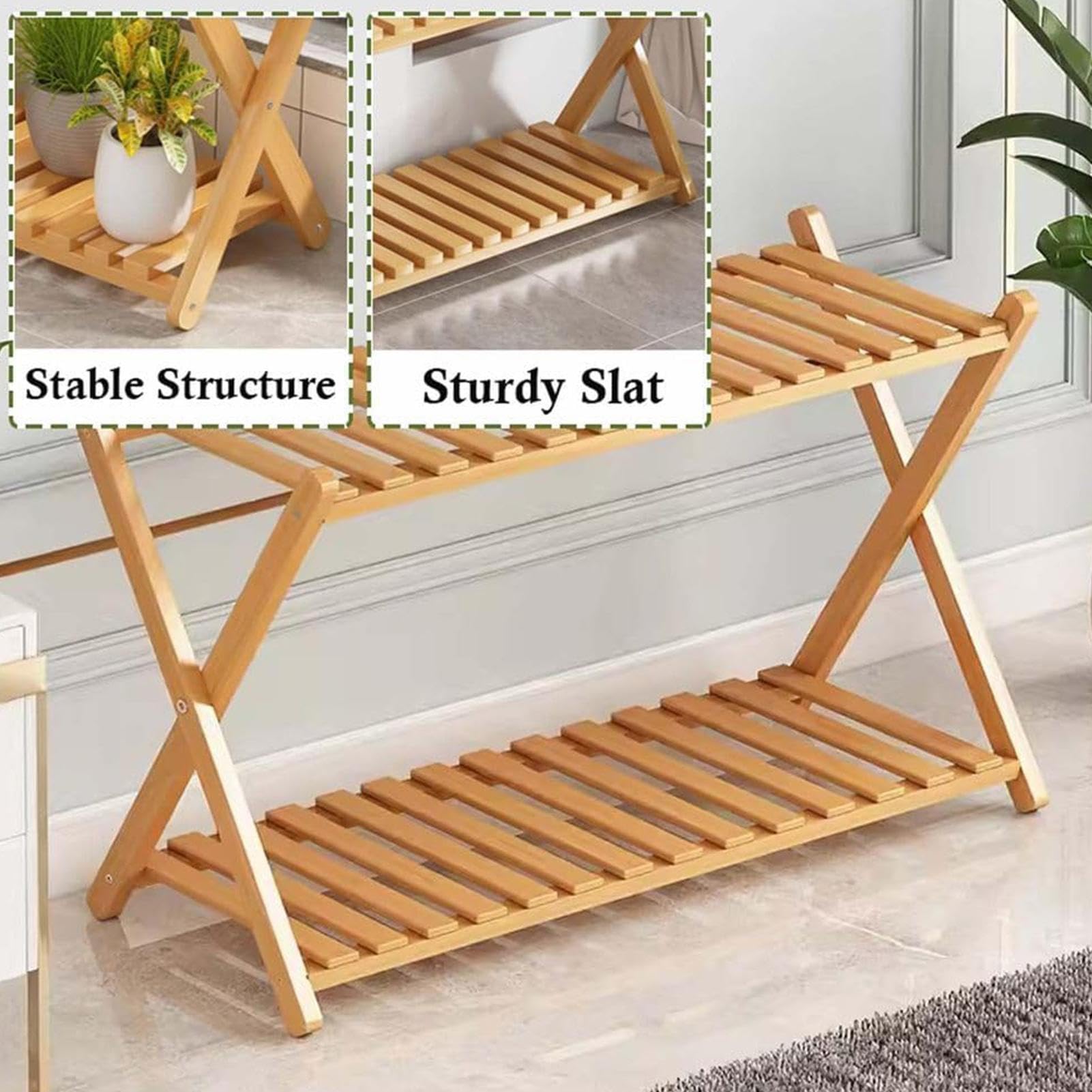 Support en bois d'intérieur Étagère à pots de fleurs 2 niveaux | Présentoir à d'Extérieur et Intérieur Pour Terrasse, Jardin, Porche, Entrée, Salon, Serre, Présentoir De Fleurs Et