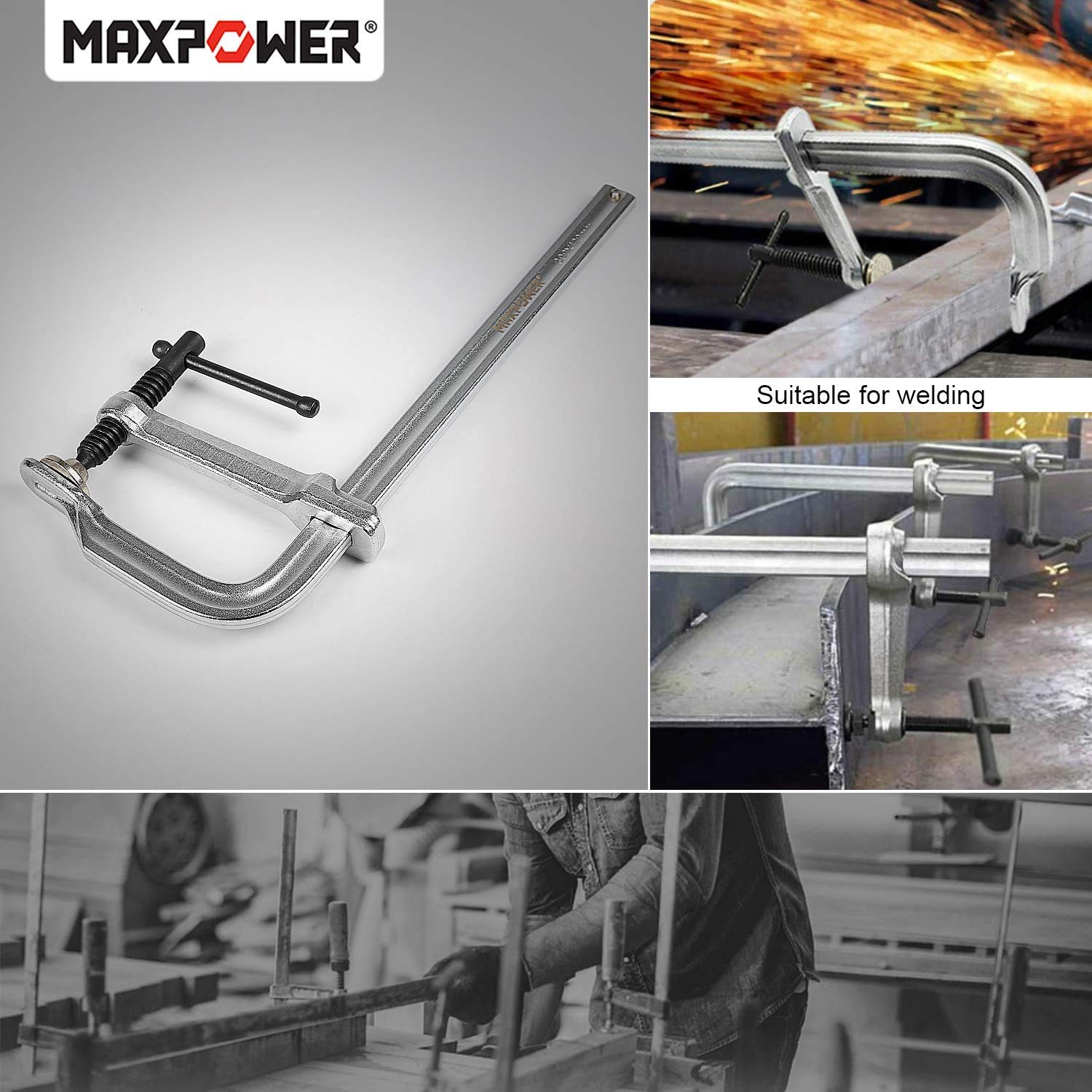 MAXPOWER Serre Joint, Lot de 4 Serre-Joint à Barres Serre-joints en F à Visser - 300 x 120 mm