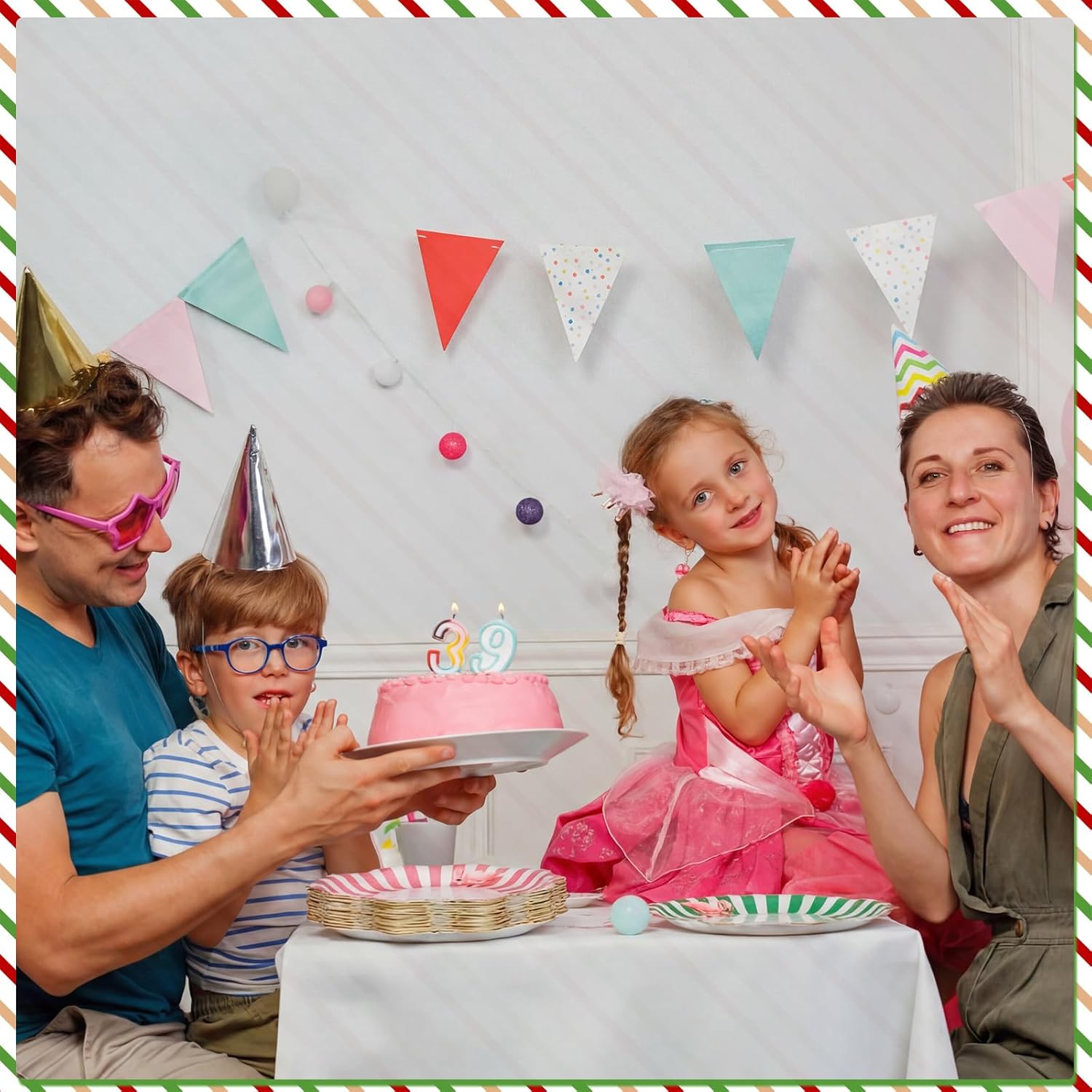 Maxdot 60 Pcs Palm Beach Cabana Stripe Plates Pink and Green Stripe Paper Plates Flamingo Cocktail Disposable Plate with Gold Rim Wavy Edge for Bachlorette Summer Hawaiian Bridal Shower Party Supplies
