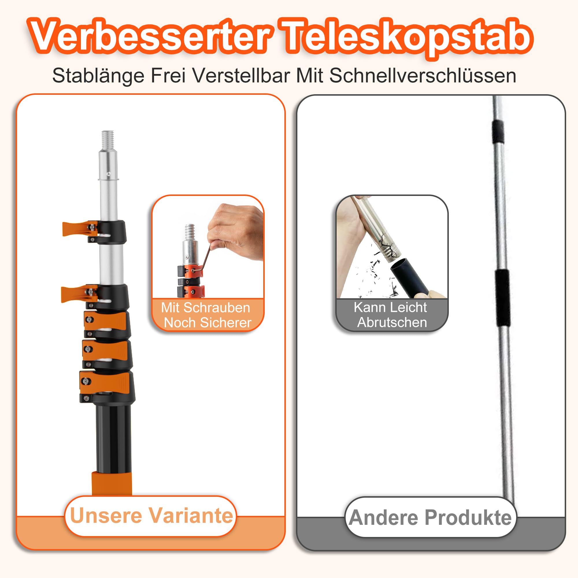 Autowaschbürste mit 5,5 m Reichweite & langem Stab, Autowasch-Set mit 1,2–3,6 m Teleskopstab, Radbürste, Mikrofaser-Wischmopp, Waschhandschuh, Fensterabzieher für PKW, Wohnmobile, LKW & SUV