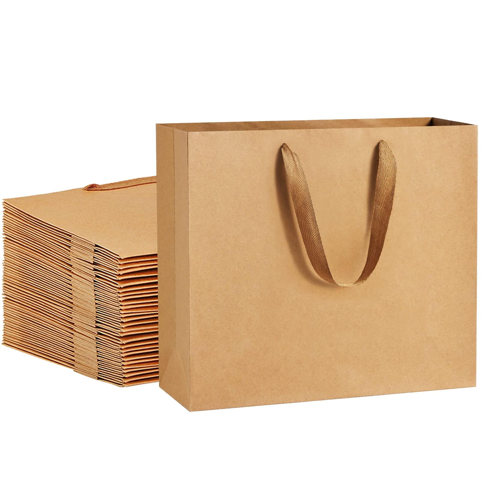 LENDIS Heavy Duty Kraft Paper Gift Bags 20 Pack - Brown With Handles for Wedding, Party Favors, Shopping, Retail Goods - 20 x 10 x 28