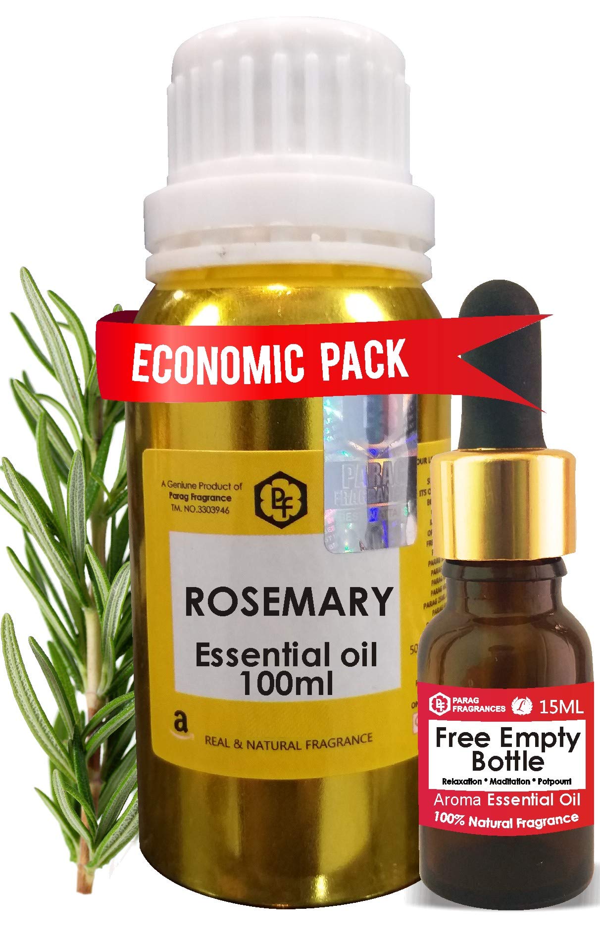 Parag Fragrances Rosemary Essencial Oil 100ml (With Easy Use Bottle Free) For Aromatherapy, Relexasion, Meditation or Hair/Skin Treatment) Best Steam Distilled Organic Essential Oil-picture-28