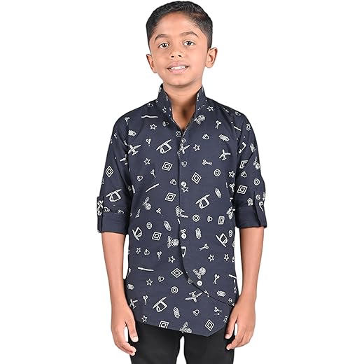 Stylish Printed Long Sleeve Polo Shirt Black