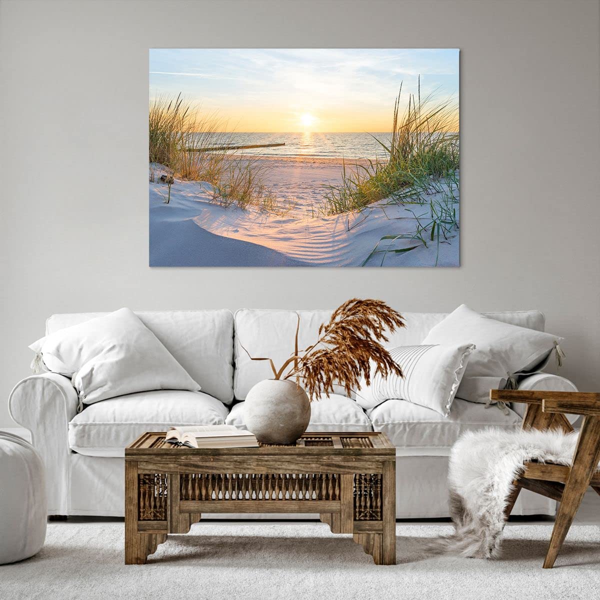 Moderne Impression sur Toile 100x70cm Image Tableau Decoration Murale dune plage mer Grand Tableaux Decoratifs Muraux Chambre Cuisine Horizontal Deco Cadre Décoration Salon Art Wall AA100x70-3989