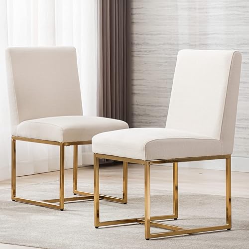 Juego de 2 sillas de cocina y comedor, sillas de comedor modernas de tela de lino de mediados de siglo, sillas de comedor tapizadas con marco de