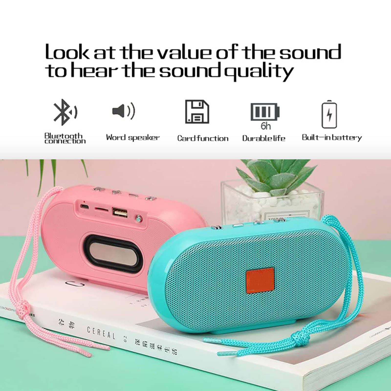 Przenośny głośnik stereo - Radio FM z zestawem głośnomówiącym Bluetooth - Obsługa karty SD/TF, port USB, połączenie TWS, zasięg Bluetooth 10M,Dark green
