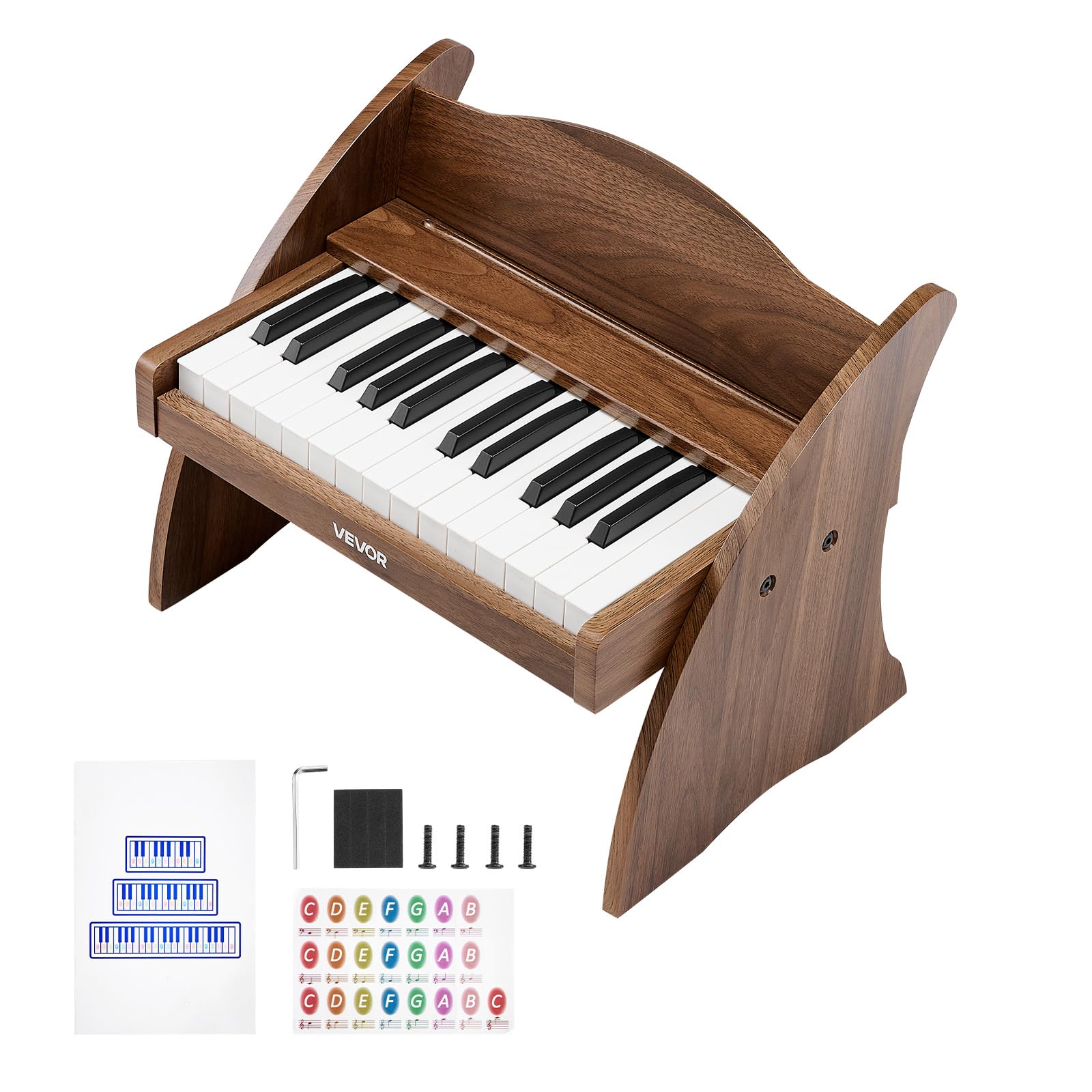 VEVOR Tastiera per Pianoforte per Bambini in Legno a 25 Tasti, Mini Strumento Musicale Giocattolo Educativo con Suono Realistico, Doppia Alimentazione, Volume Regolabile per Bambini Piccoli