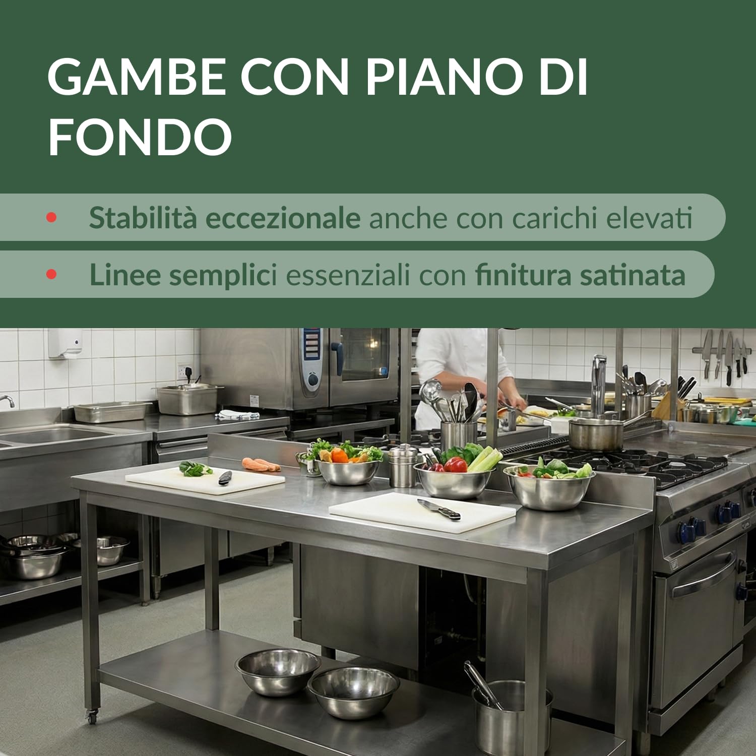 Ristoattrezzature Tavolo in acciaio inox 160x60x85h cm su gambe con piano di fondo VS