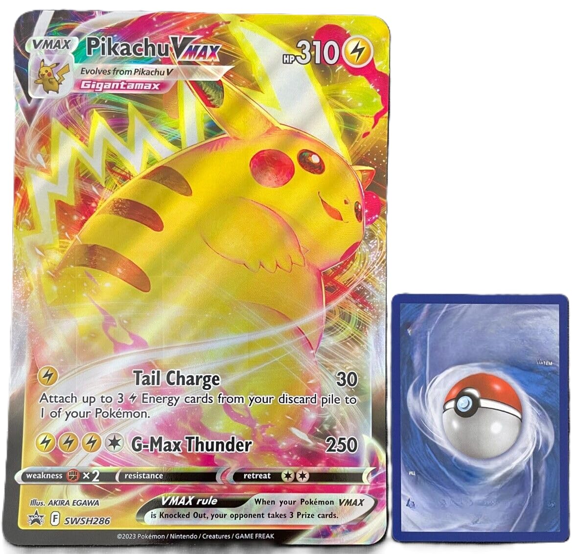 BB-Toy-Trades PKM Trading Card XXL Promo Card Gigadynamax Pika SWSH286 - English - Fullart Holo Mega Jumbo Oversize Single Card with BB-Toy-Trades Sleeve (Gigadynamax Pika EN)