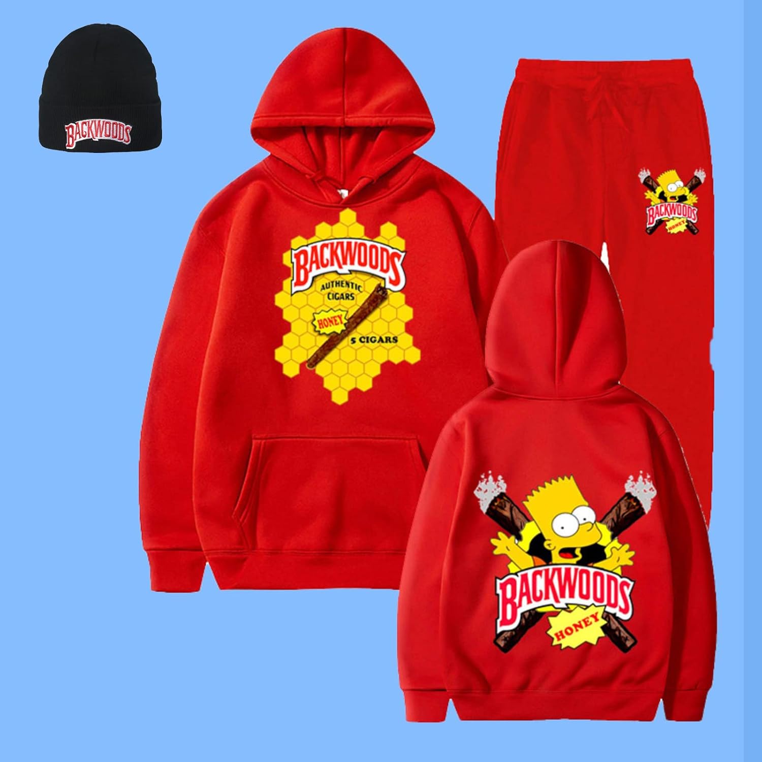 Miniatura 2 de kangning Backwoods Sudadera con capucha y pantalones deportivos para hombre con Backwoods, gorro Backwoods, sudaderas casuales unisex de 2 piezas